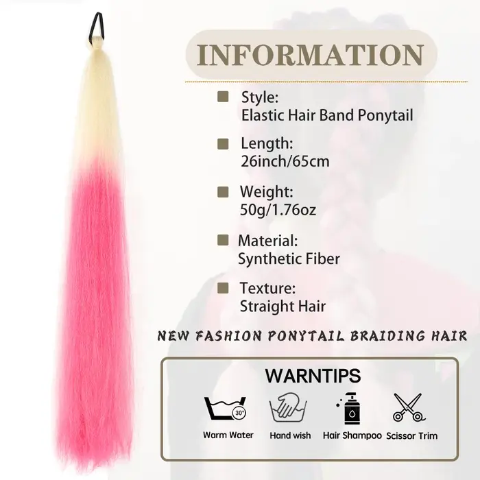 LUPU Extension de queue de cheval synthétique avec bandeau élastique pour cheveux 26 "longue