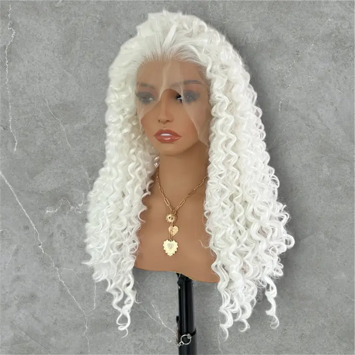 Perruque Lace Front Wig synthétique bouclée blanche 13x4