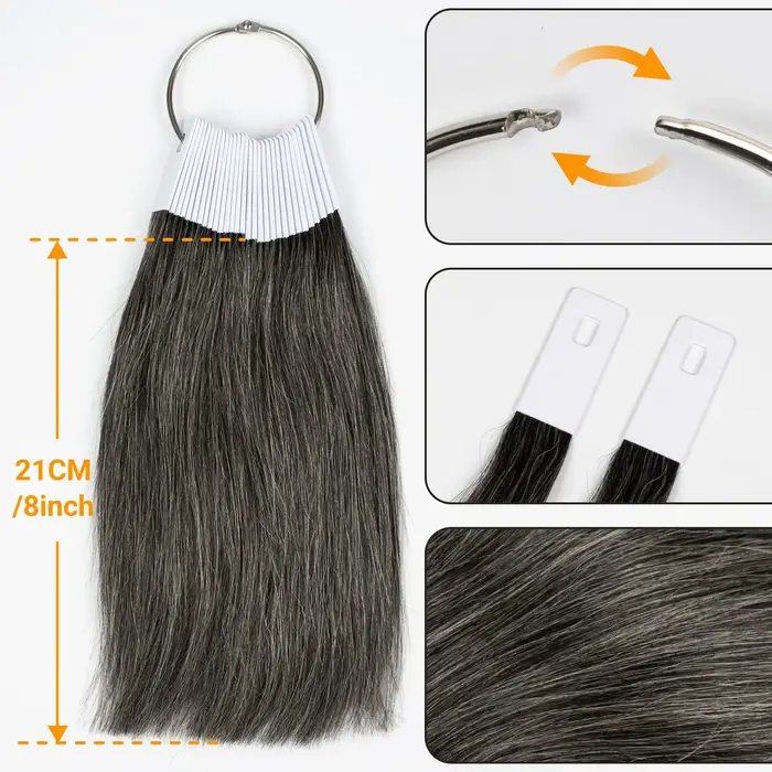 Échantillons de cheveux gris anneaux de couleur Extensions