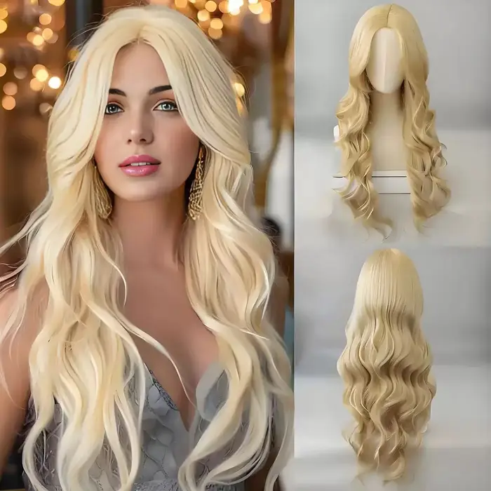 Perruque synthétique bouclée dorée pour cheveux longs bouclés pour fête, cosplay d'Halloween, usage