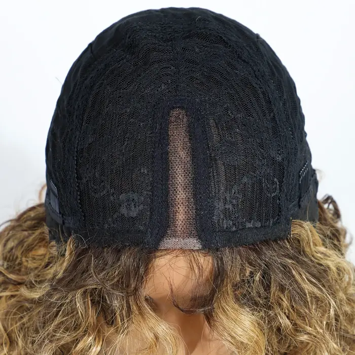 Lekker sans colle Blonde mettre en évidence court bouclés Bob partie centrale dentelle 100% perruques de cheveux