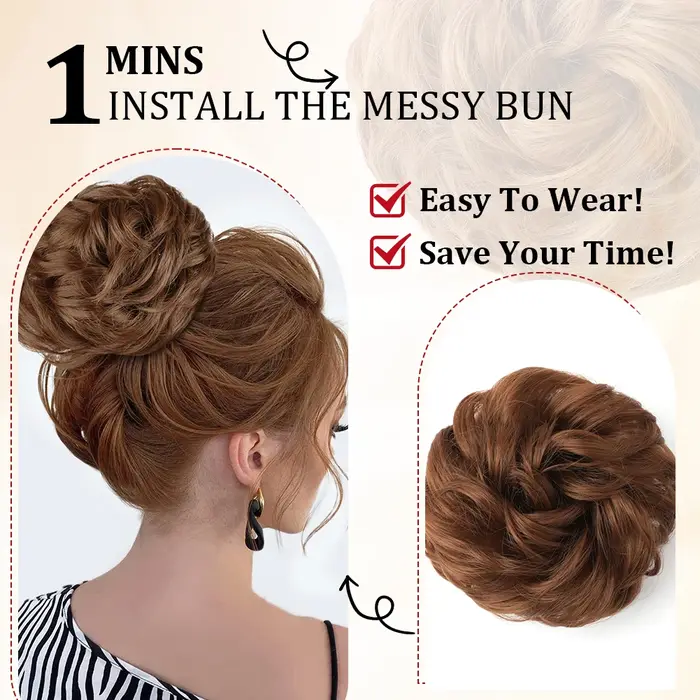 Grand Chignon désordre morceau de cheveux ondulés bouclés chouchous synthétique