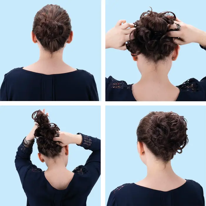 Chignon synthétique bouclé et désordonné gris foncé