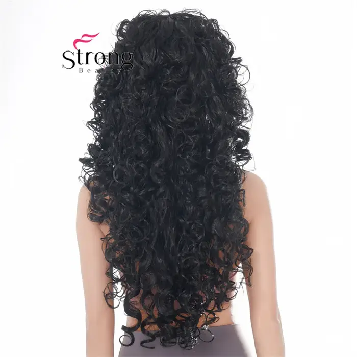 Perruque synthétique bouclée noire 30 pouces