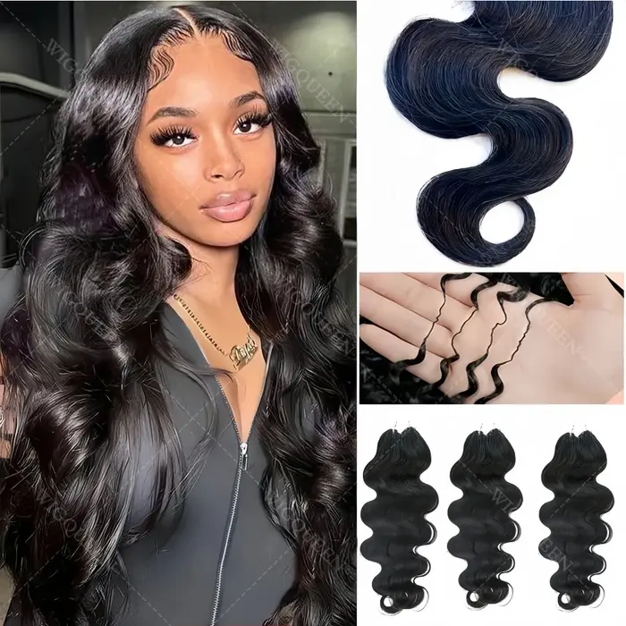 Extensions de cheveux humains en crochet Body Wave pré-séparées, sans nœuds, avec fil invisible, noi