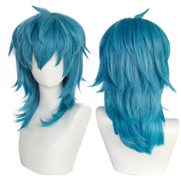 Perruque Sally Face synthétique de longueur moyenne, perruques de cosplay bleues droites Sally Face 
