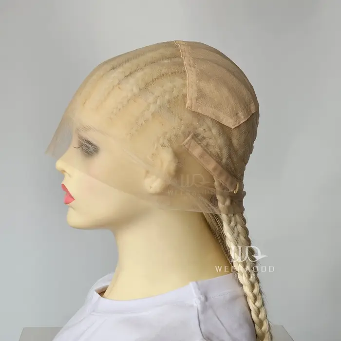 Perruque Lace Frontal Wig tressée Blonde 613, perruque Cornrow 26 pouces, perruques synthétiques san