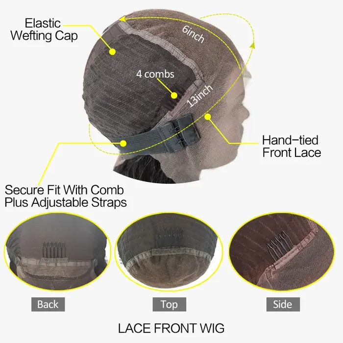 Perruque Bob Lace Wig Brésilienne Naturelle Bouclée, Cheveux Humains, 13x6, Pre-Plucked, Deep Curly,