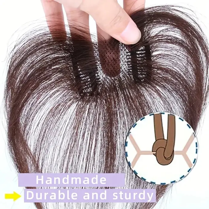Perruque femme avec frange qui ajoute du volume en vrais cheveux humains pour couvrir le haut et la ligne
