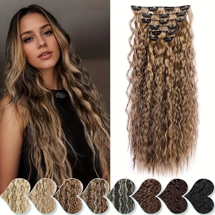Extensions de cheveux synthétiques longs et bouclés de 22 pouces