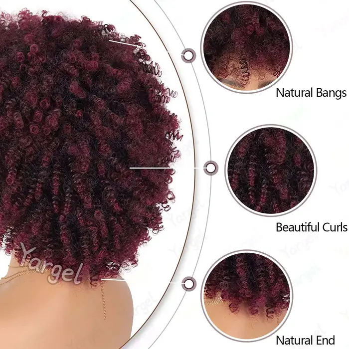 Perruque synthétique afro bouclée avec frange
