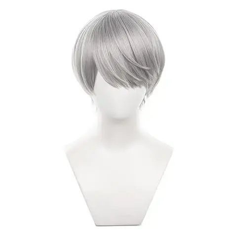 Perruque Anime Yu Narukami grise en forme de bol