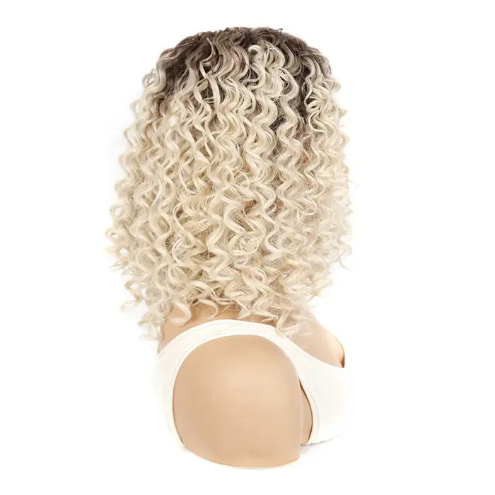 Jeedou – perruque synthétique courte bouclée pour femmes, mélange brun foncé et blond, coiffure moelleuse