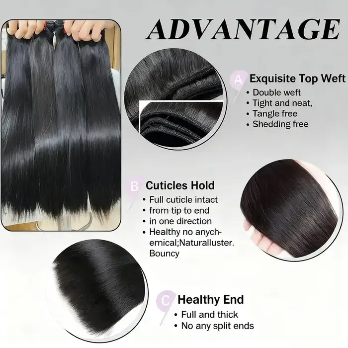 Lot de 3 ou 4 mèches de cheveux humains brésiliens Remy non traités, lisses et raides, de 30 à 32 po