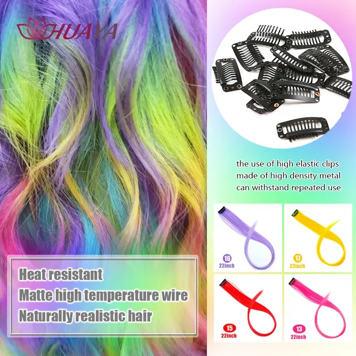 Extensions de Cheveux Synthétiques Longs et Lisses Colorés