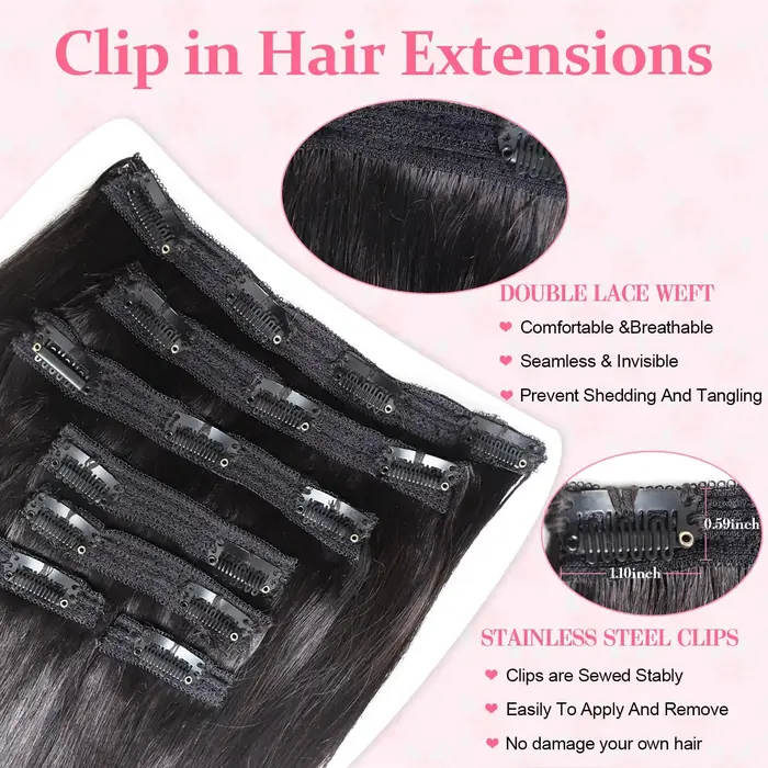 Extensions de cheveux à clips de 18/20/22 pouces