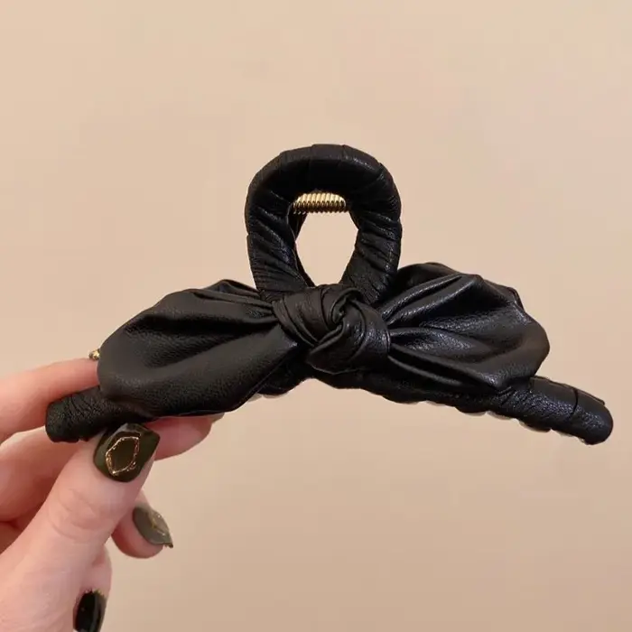 Pinces à cheveux avec grand nœud en cuir de 13CM
