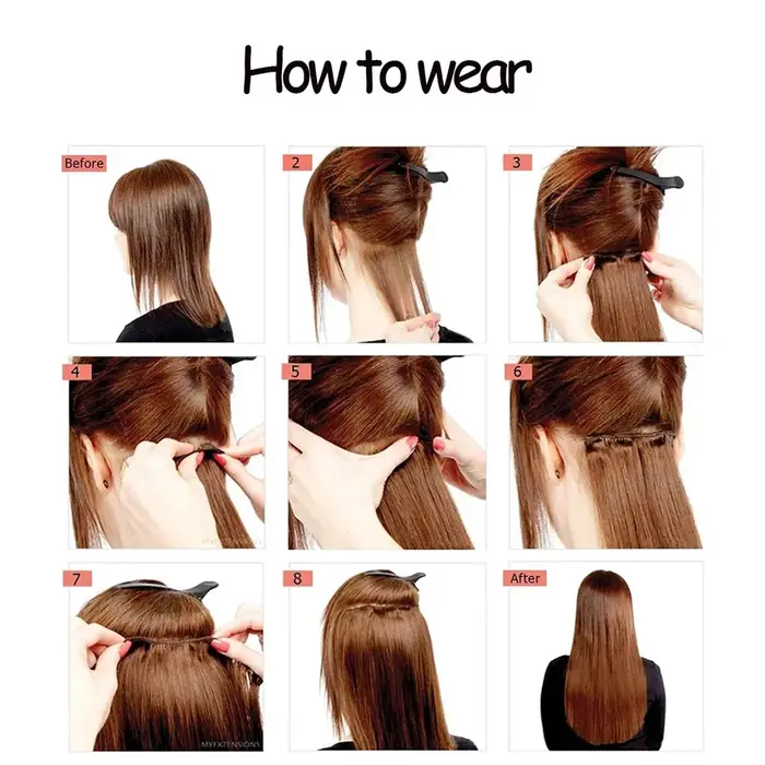 Extensions de cheveux synthétiques à clipser pour femmes et filles