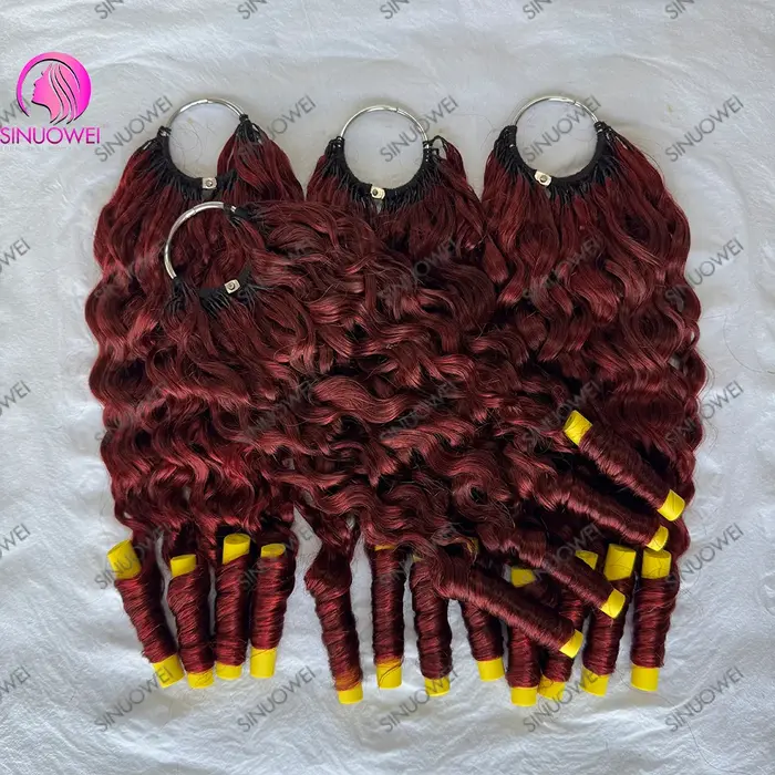 # Extensions de cheveux humains Remy bouclés à la kératine 99J Bourgogne Birmanie pour tresses au crochet sans nœuds pour femmes