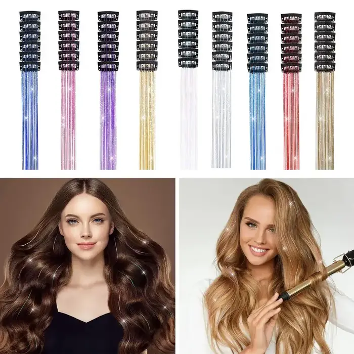 Extensions capillaires synthétiques brillantes pour femmes, 6 pièces, 50cm, Extensions capillaires p