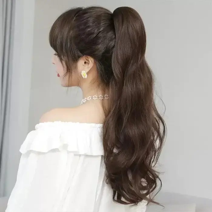 Extensions capillaires synthétiques longues et lisses à Clip pour queue de cheval, 50cm, résistantes