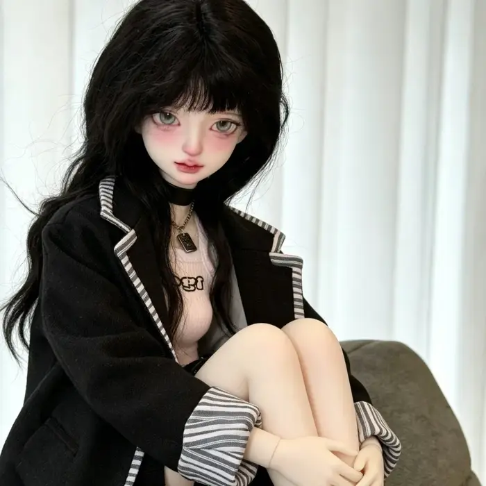 Perruque BJD longue ondulée noire et jaune avec raie au milieu, base vierge 1/3 1/4 1/6, en soie hau