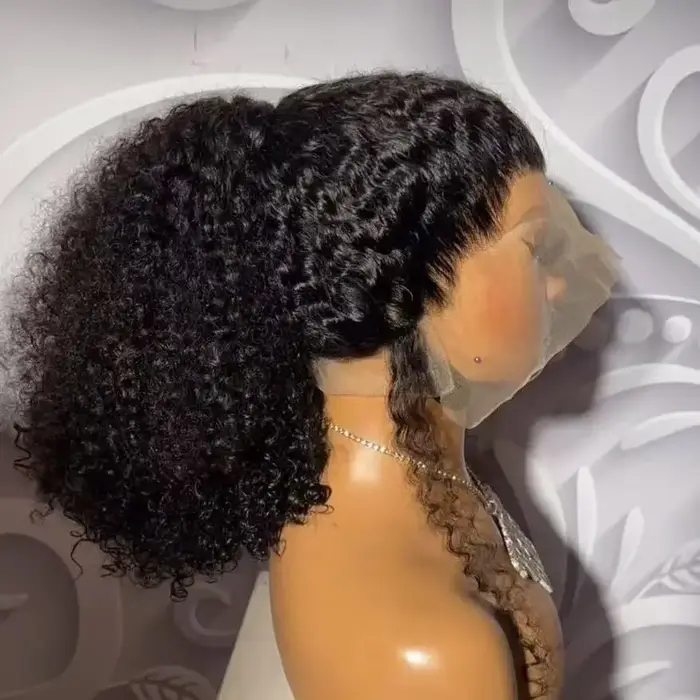 Short Bob Cut Kinky Curly Ponytails 13X4 Lace Frontal Synthetic Wig For Black Women Preplucked Bleach Knots Cosplay Daily Party