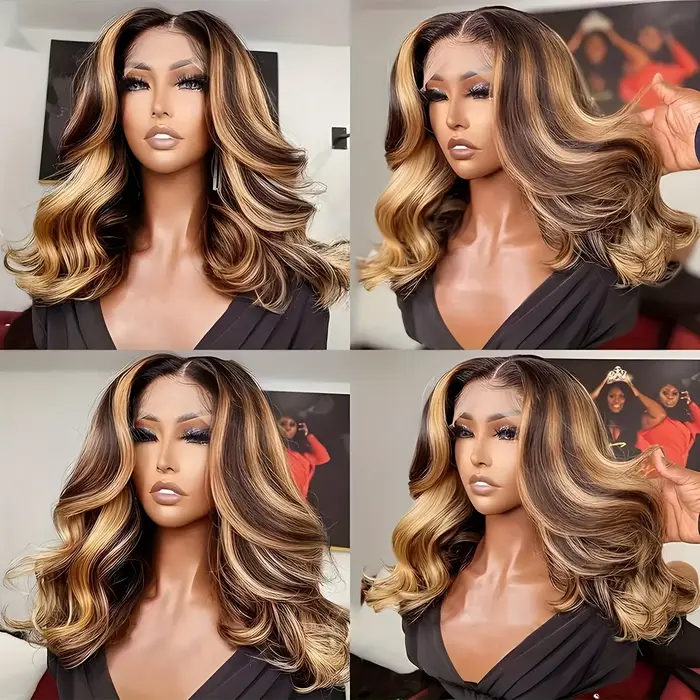 Perruque Brésilienne Naturelle avec Cheveux Vierges, Courts, Bob, Densité 200, Balayage, Vague de Co
