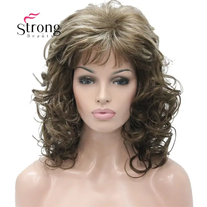 18 "longue ondulée brun clair mis en évidence perruque synthétique complète choix de couleurs