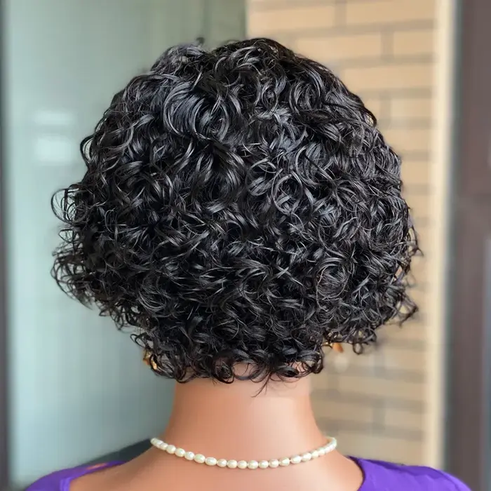 Perruque coupe Pixie bouclée brésilienne Remy