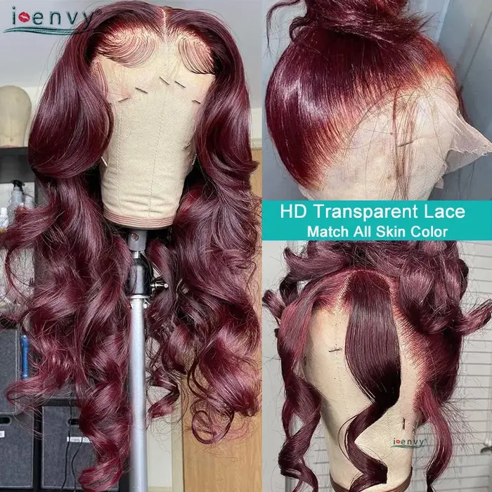 Perruques de cheveux humains bouclés bordeaux pour femmes