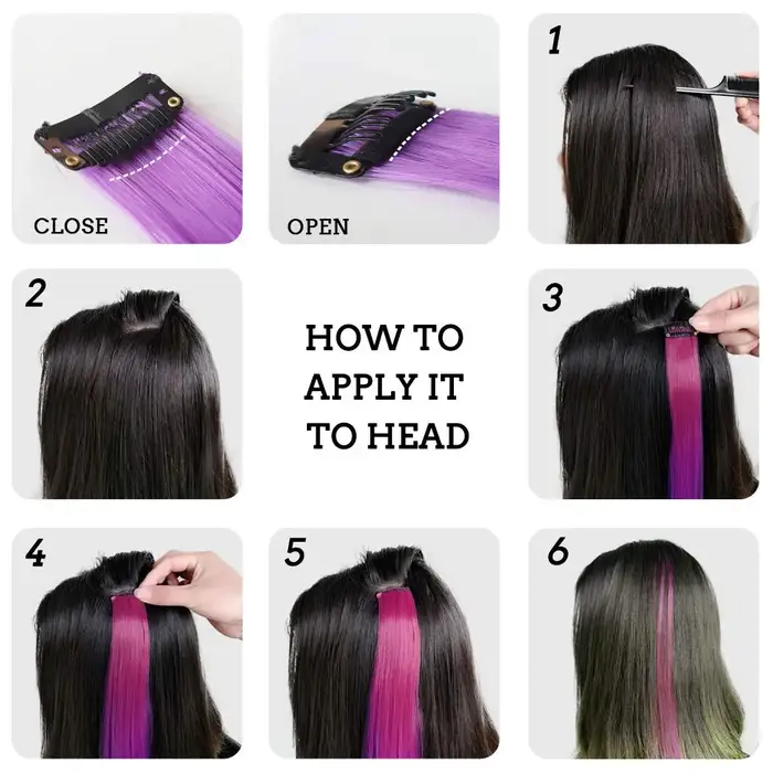 Extensions capillaires synthétiques à Clip rouge et bleu