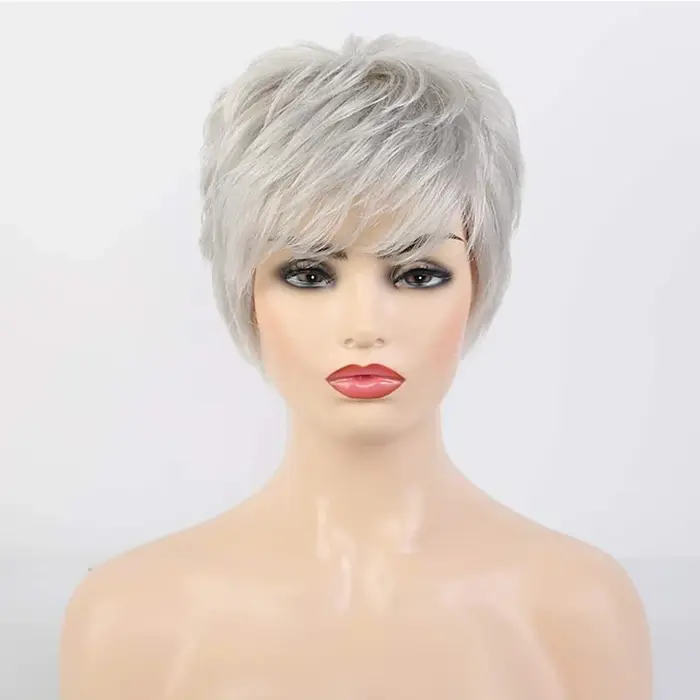 HAIRJOY – perruques synthétiques courtes grises pour femmes blanches