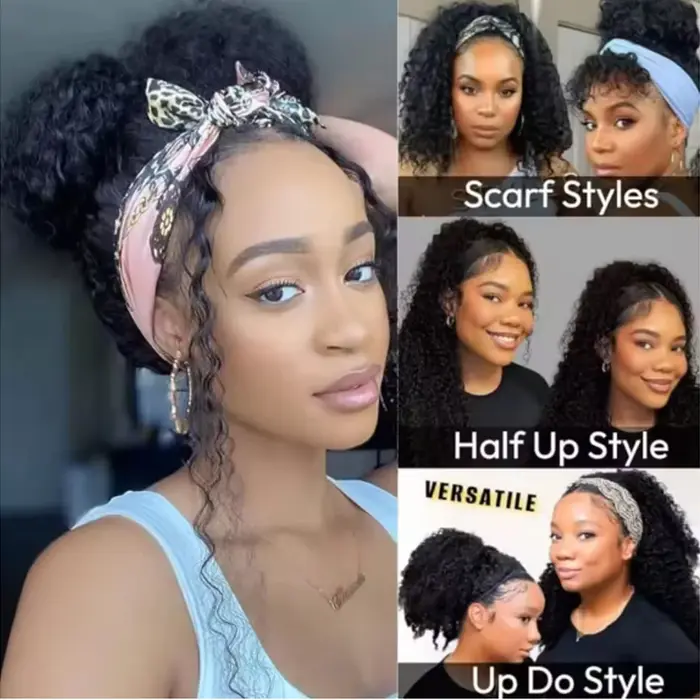 Perruque mi-tête bouclée crépue en cheveux humains