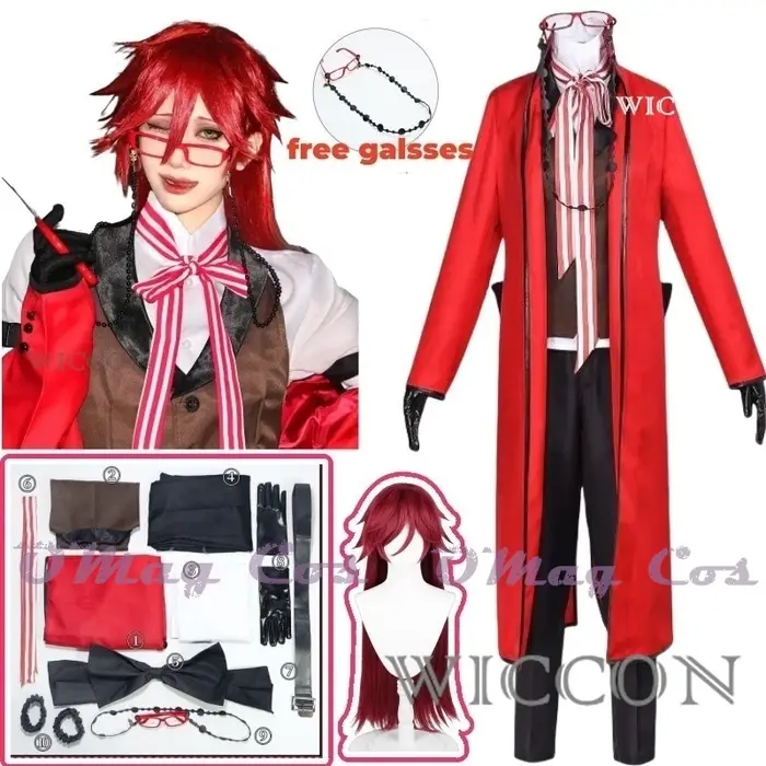 Black Butler Grell Sutcliff Michaelis Cosplay Costume perruque uniformes Anime