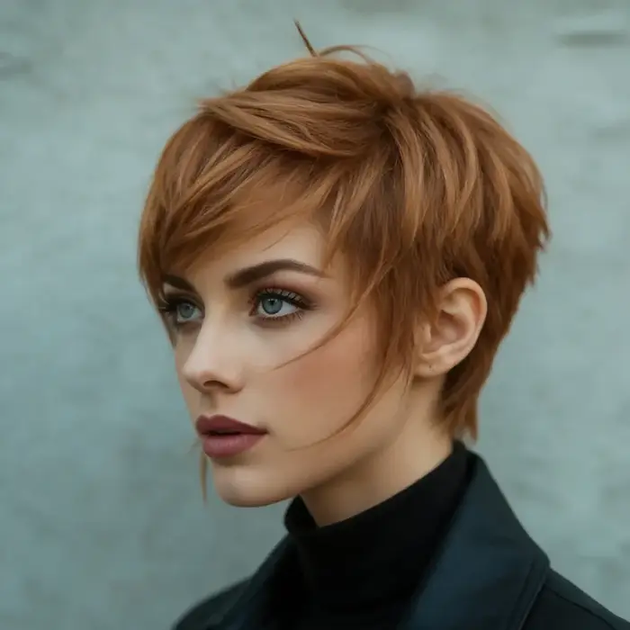 Perruque courte chic dégradée couleur auburn cuivré chaud