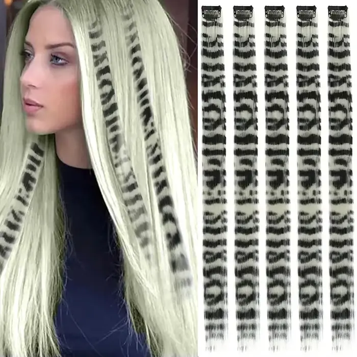 Extensions capillaires synthétiques lisses à Clip imprimé à rayures