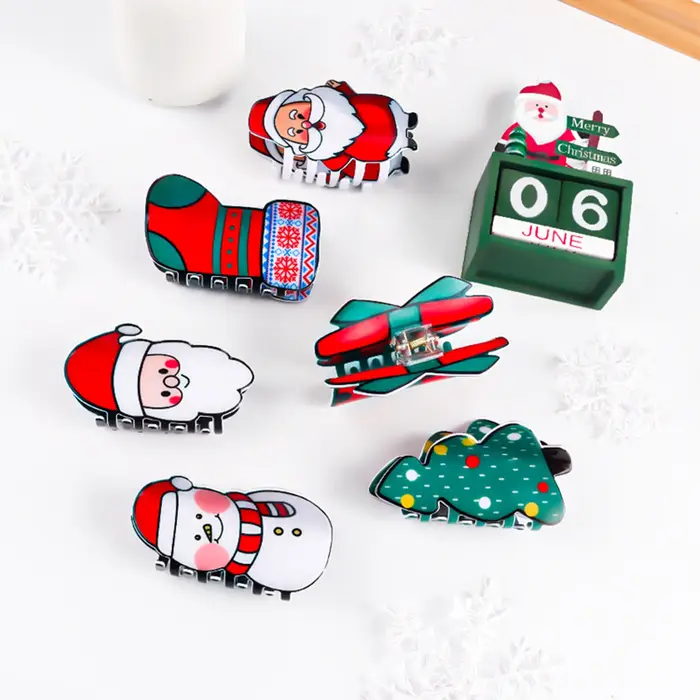 Pince à Cheveux Imprimée Père Noël et Bonhomme de Neige