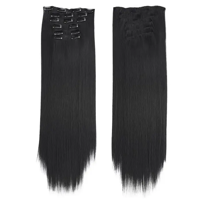 Extensions de Cheveux Synthétiques Longs et Lisses, Postiches Blondes Noires, Degré de Chaleur, Faux