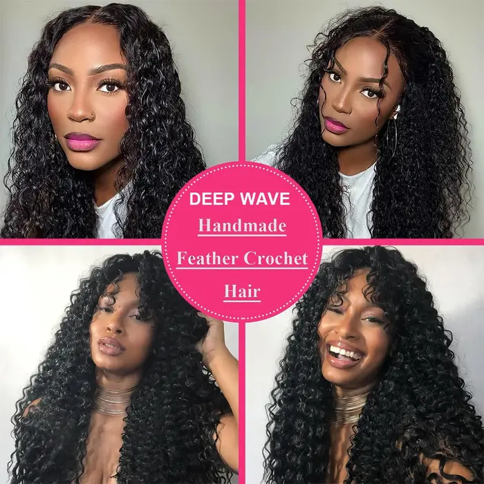 Extension de cheveux 100% naturels bouclés profonds, plumes au Crochet, pré-séparées, sans nœuds, po