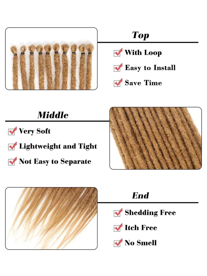 Extensions à clipser pour dreadlocks droits de 24 po | 10 brins | Cheveux synthétiques fins et doux | Look naturel |