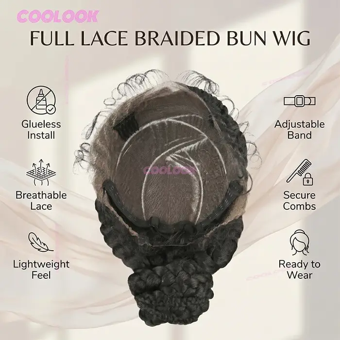 Perruque tressée sans colle avec chignon cornrow
