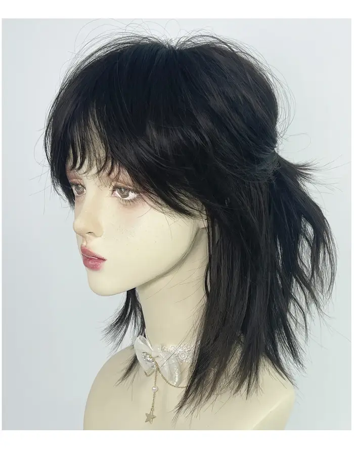 VICWIG – perruque synthétique courte et lisse avec queue de loup naturelle pour hommes et femmes