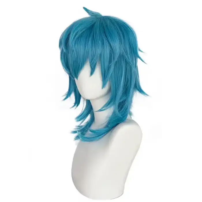 Sally Face – perruque synthétique mi-longue lisse bleue