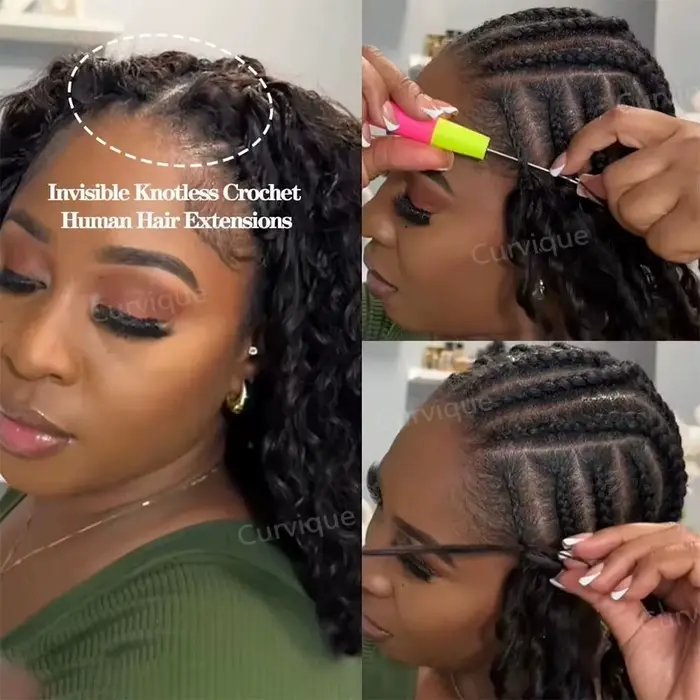 Extensions de cheveux humains bouclés au crochet, pré-séparées, sans nœuds, ondulations profondes, p