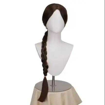 Lara Croft perruque ombre de la tombe Raider Lara Croft perruque 70 cm bouclés brun cheveux synthéti