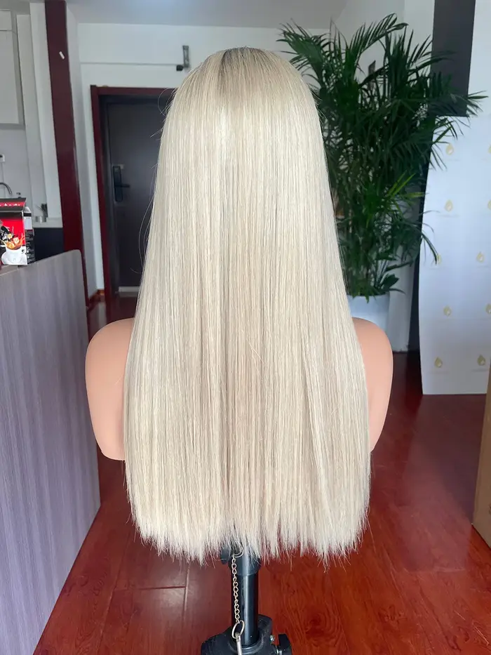 Perruques en dentelle frontale transparente de haute qualité en cheveux humains, couleur blonde cend