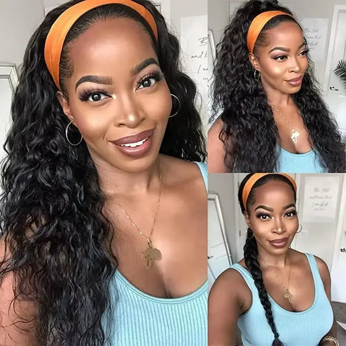 Perruque de cheveux humains brésiliens de densité 200 avec bandeau