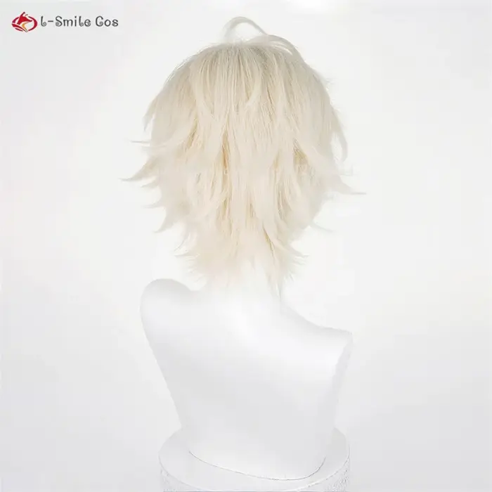Perruque de Cosplay Synthétique Courte et Blond Clair de 30cm avec Bonnet