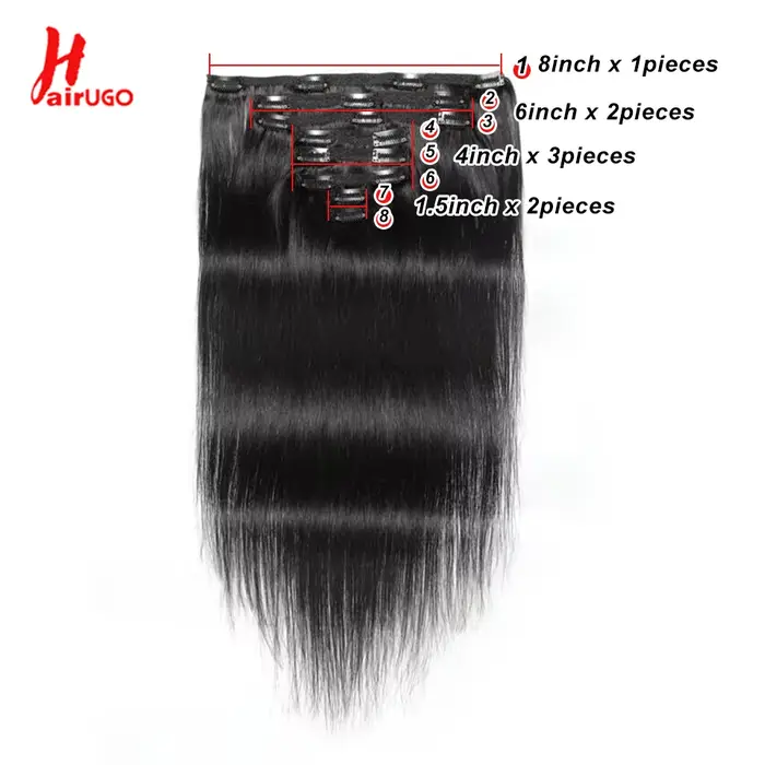 HairUGo – extensions de cheveux brésiliens naturels Non Remy lisses à clips